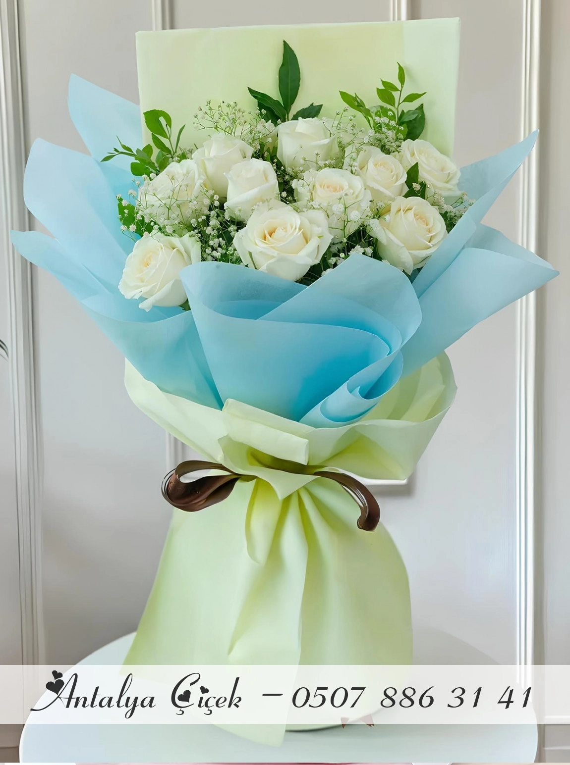 10 Adet Premium Beyaz Gül Buketi