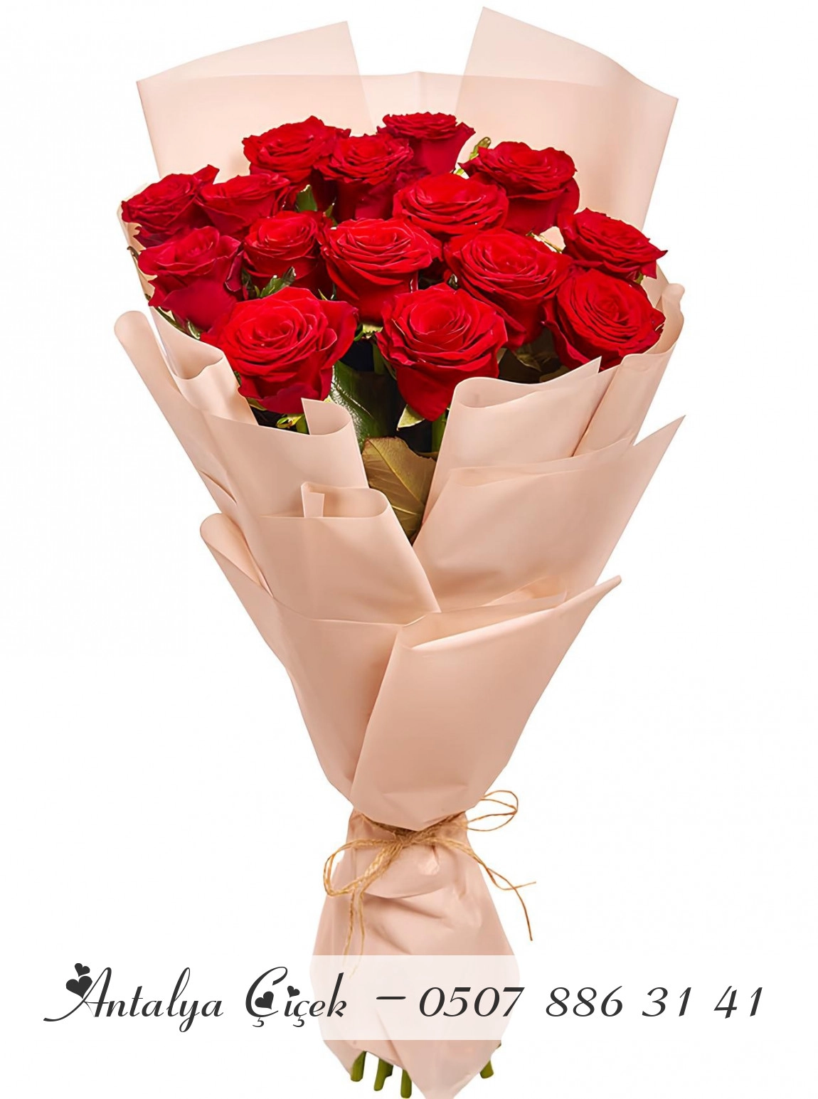 15 Adet Gül Buketi Pembe Kağıtta