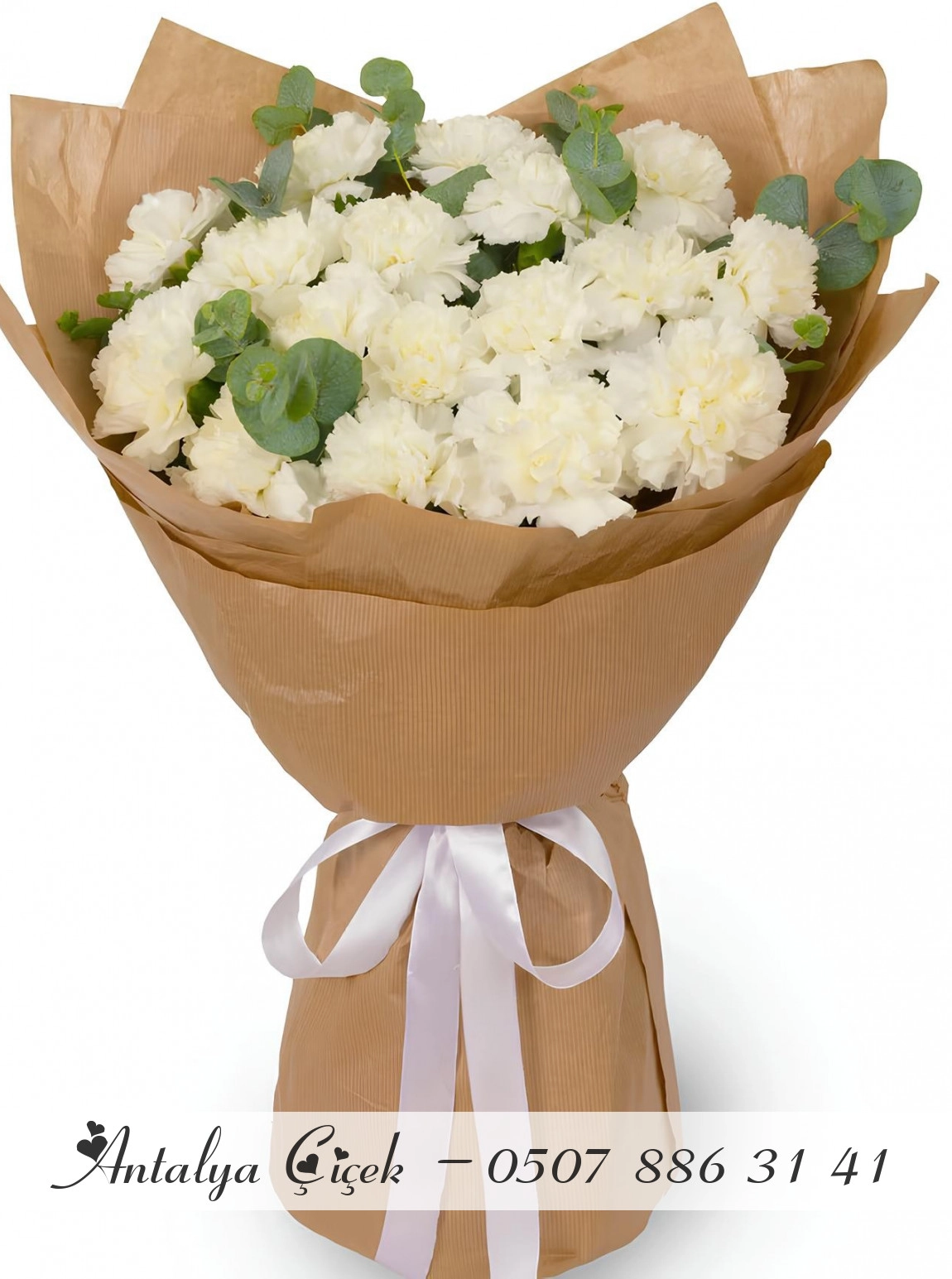 17 Adet Beyaz Karanfil Buketi