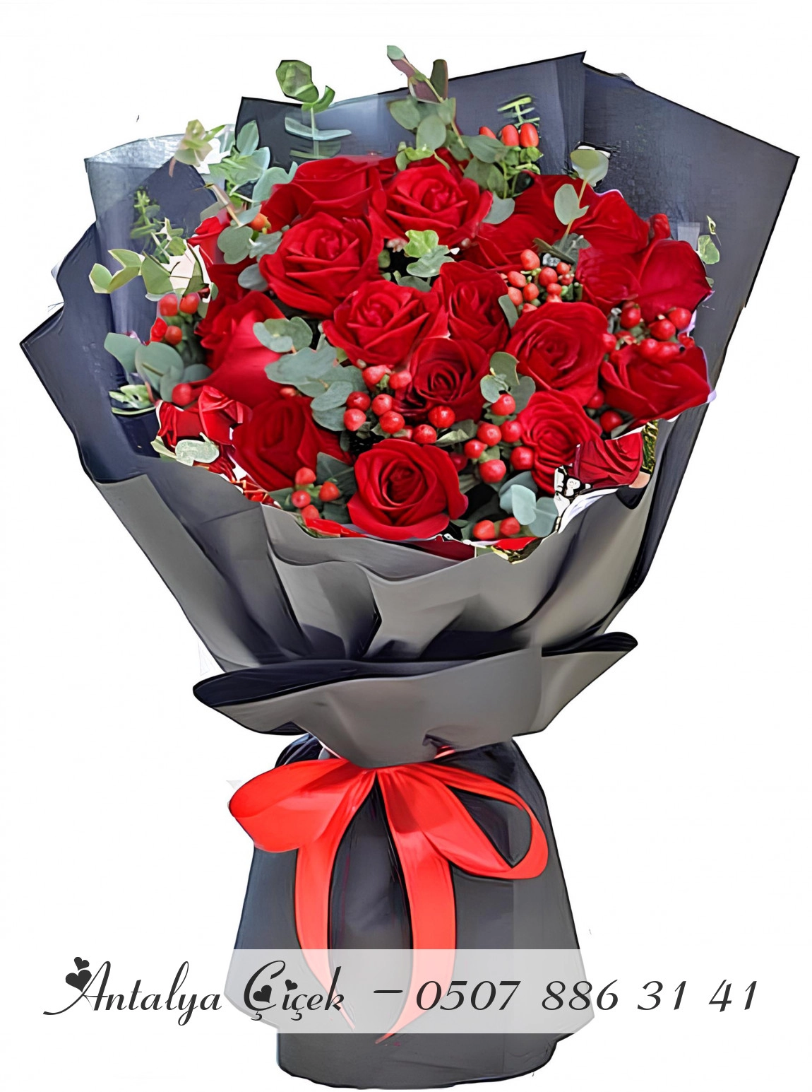 20 Tutkulu Kırmızı Gül Ve Hiperikum Zarafeti Buketi