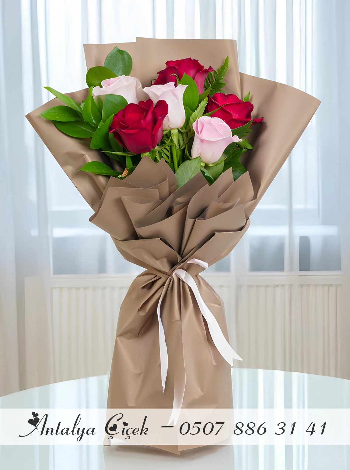 7 Adet Gül Buketi Pembe Ve Kırmızı