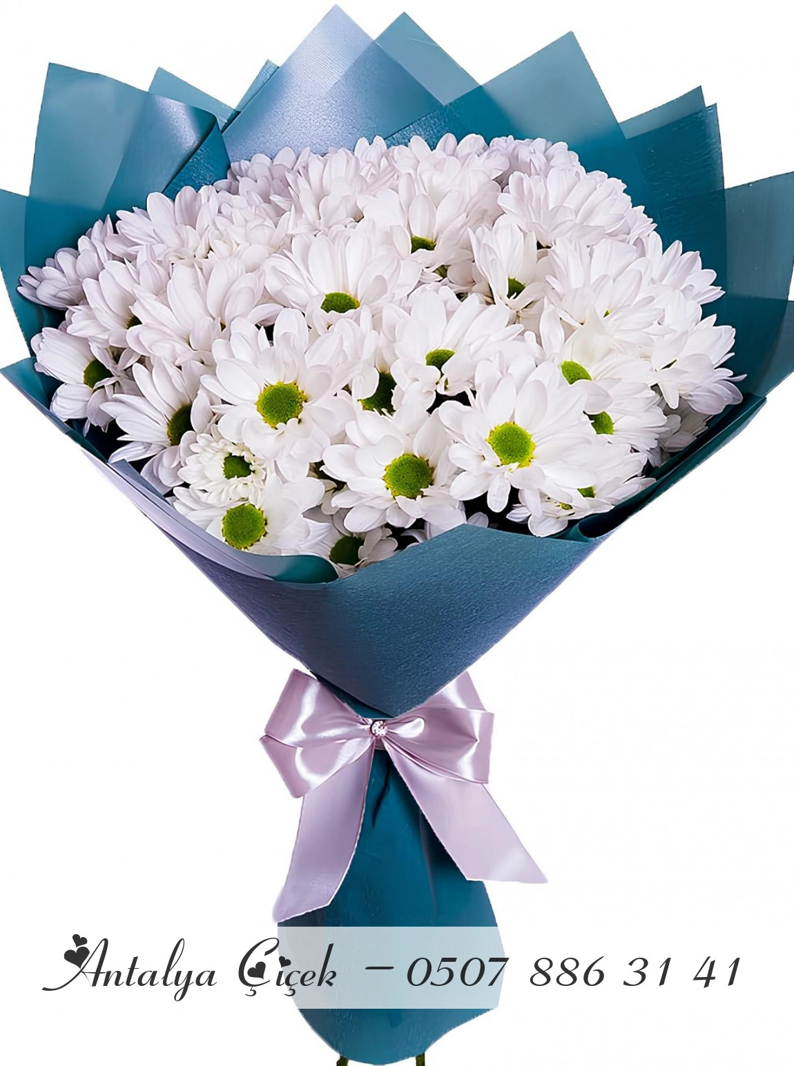 Mavi Kağıtta Papatya Buketi