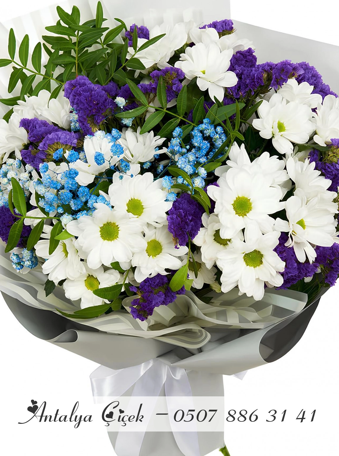 Papatya ve Mor Kasımpatı Buketi