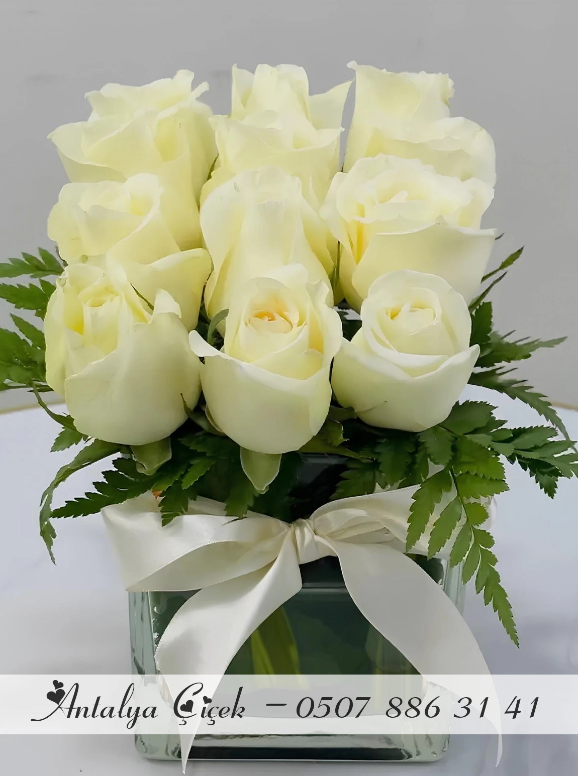 Vazoda 12 Tane Beyaz Gül